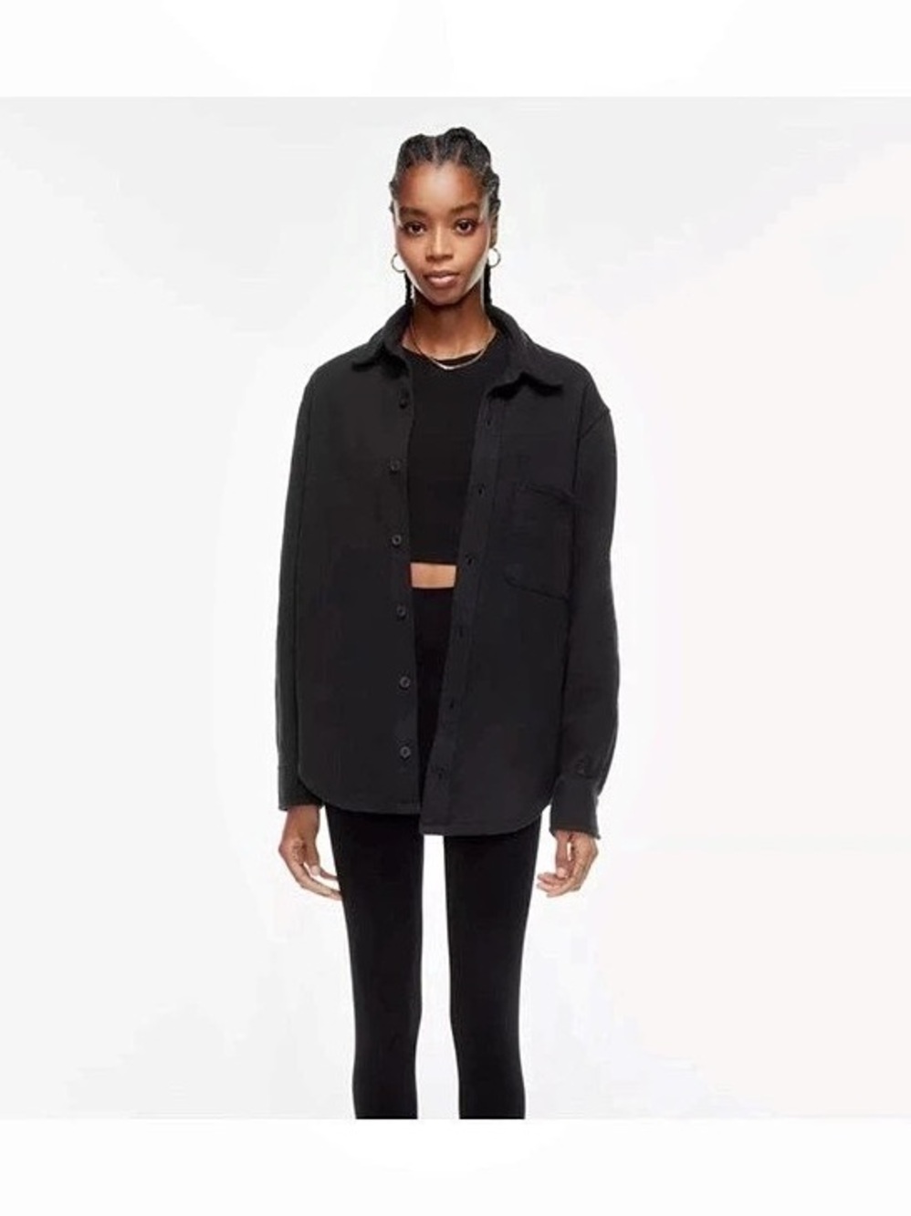 Aritzia TNA Cozy Fleece Boyfriend Shirt Jacket Black 2XS